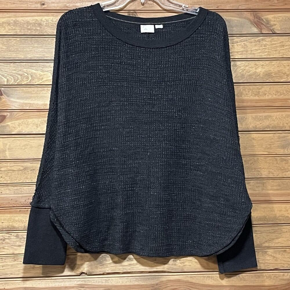 POST CARD Anthropologie Village Swing Gray Thermal Top Size M Long Sleeve Women - Picture 1 of 11